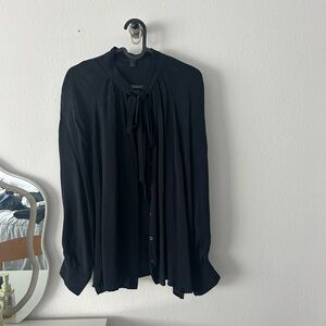 COS Dark Navy Tie Front Button Blouse